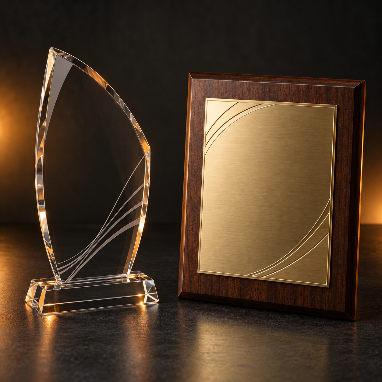 Example concept: freestanding acrylic and plaque-style recognition awards.